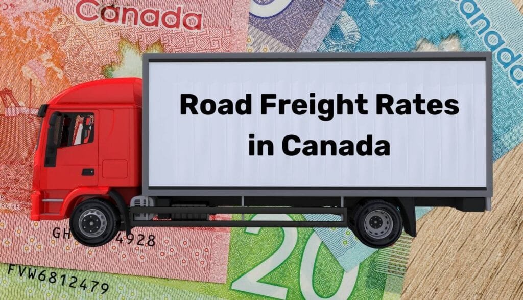 A freight truck on a highway in Canada, transporting goods.